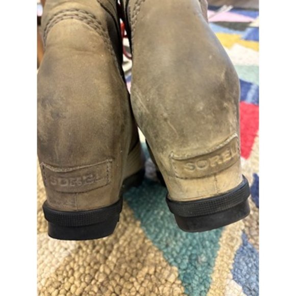 Sorel Womens NL3046-051 Lexie Taupe Leather Wedge Winter Snow Boots Size 9.5